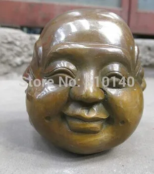 

China brass carved luck four face Buddha head sculpture Statue