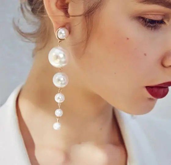 

2019 Fashion Women's Drop Dangle Big Simulated Pearls String Long Earrings For Jewelry Korean Female Earings Hanging Pendants