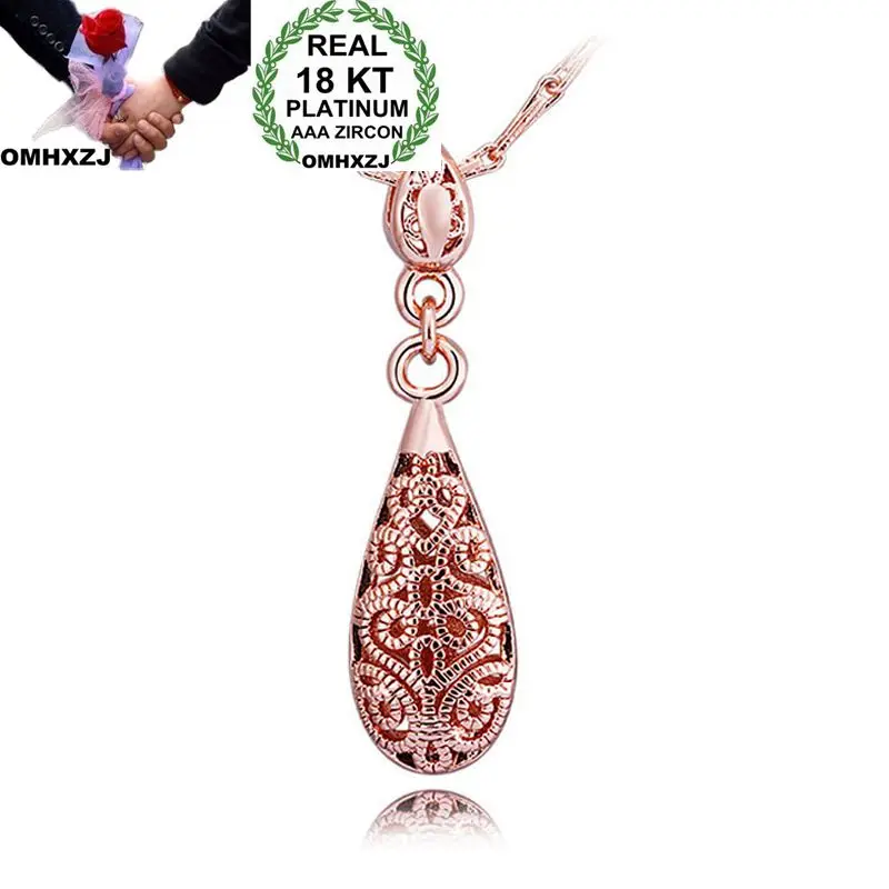 

OMHXZJ Wholesale Personality Fashion OL Woman Girl Party Wedding Gift Rose Gold Water Drop 18KT Rose Gold Pendant Necklace NC118