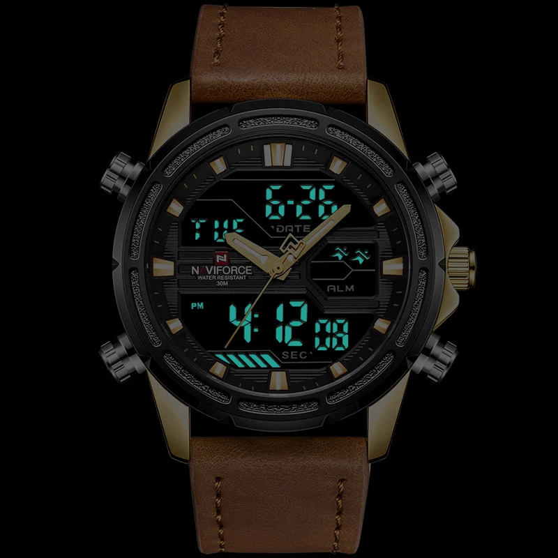 Часы NAVIFORCE мужские спортивные аналоговые водонепроницаемые с кожаным