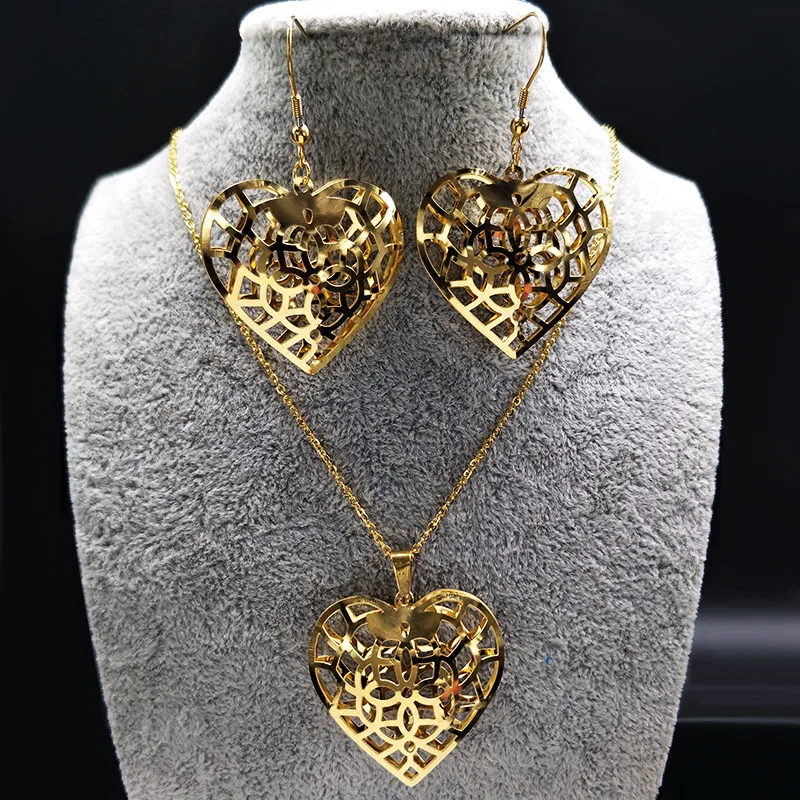 

2019 Big Stainless Steel African Jewelry Set Women Gold Color Necklace and Earrings Set Jewellery pendientes mujer moda S178201