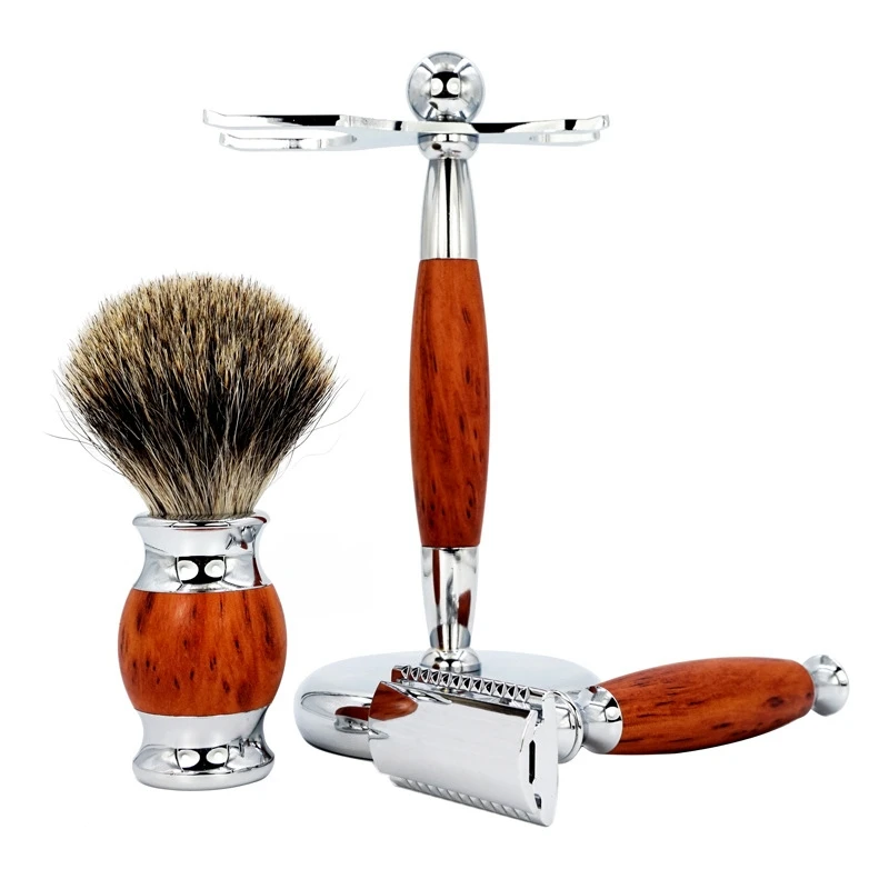 

Men Shaving Manual Razors Set Adjustable Double Edge Blade Razor Pure Badger Shaving Brush Shaver Stand Holder Kit