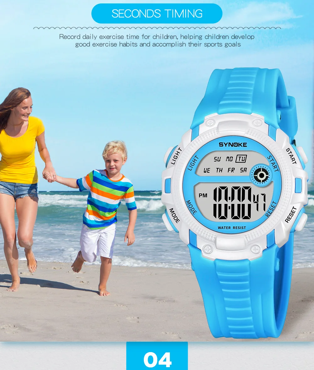 SYNOKE спортивные детские часы для мальчиков и девочек, модные светодиодный цифровые часы для детей, 3M водонепроницаемые наручные часы, часы с датой и неделей