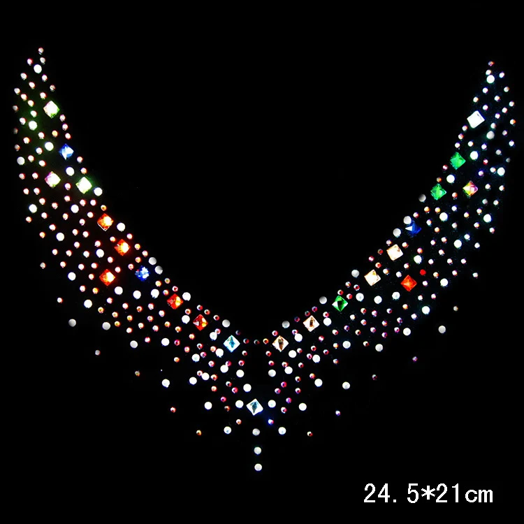 Clear Crystal Deep V Neck collar Clothing DIY strass hotfix Rhinestone