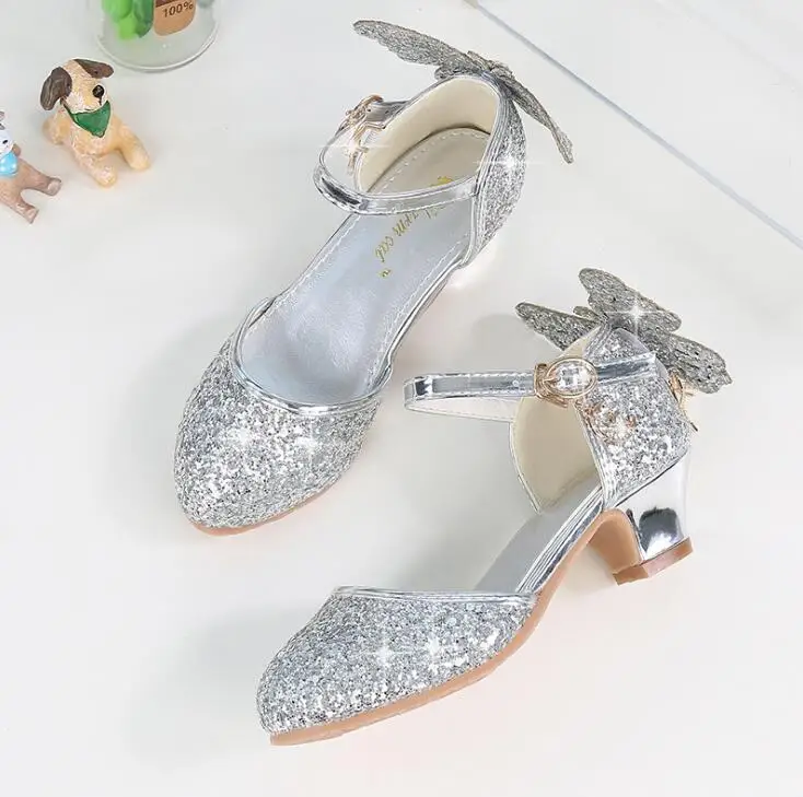 Baby Shoes Kids Shoes Children Sandals Kids Sandals Princess Kids Leather Shoes For Girls Glitter Butterfly Knot Dress Banquet Party Children High Heel Shoe For kids Girls Sandals