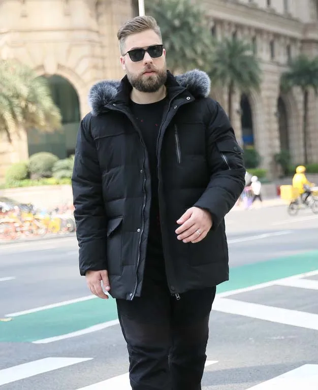 

winter fashion men's duck down overcoat with fox fur collar hooded male warm parkas jacket green black 5xl 6xl 7xl 8xl 9xl 10xl