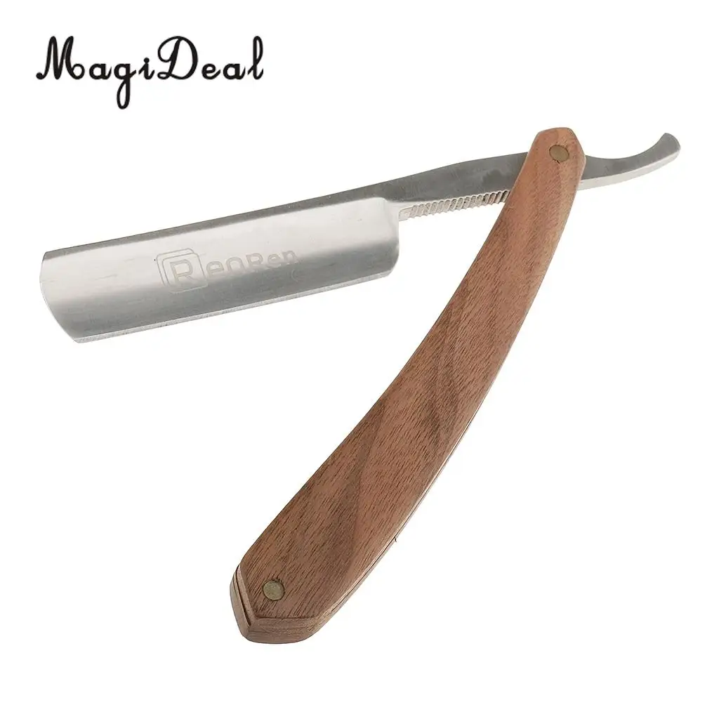  MagiDeal Men's Folding Stainless Steel Wooden Handle Barber Shaving Straight Razor High quanlity