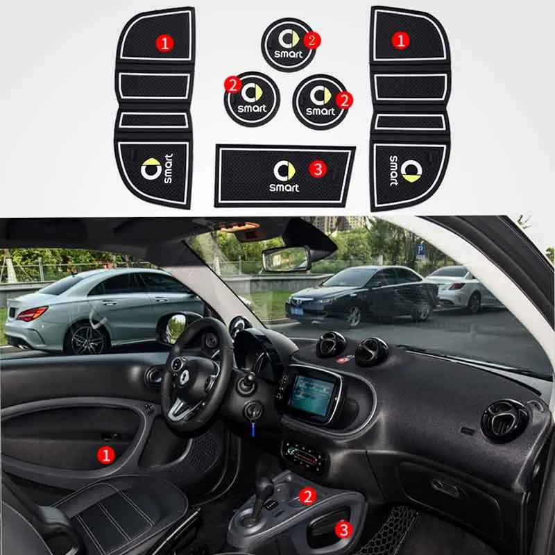 

6pcs /1 lot Silica Gel Gate Slot Pad For Smart 453 fortwo Car Styling Interior Door Pad/Cup Non-slip mats 6pcs Red Black