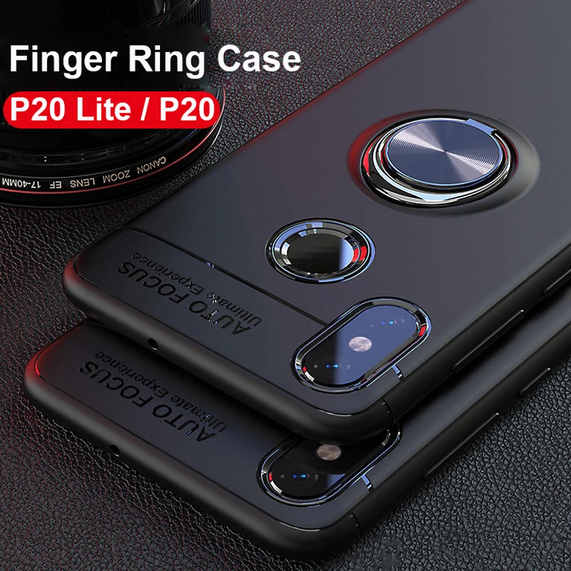 

New 2018 Finger Ring Stand Car Holder Case Huawei P20 Lite P20 Pro P10 Lite Back Cover Silicone Case Huawei P Smart Plus Nova 3i