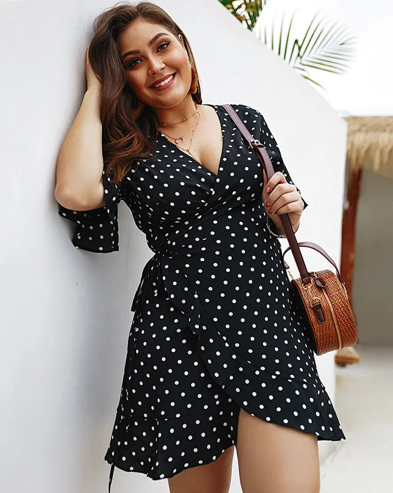 

v neck polka dot curvy women summer dress