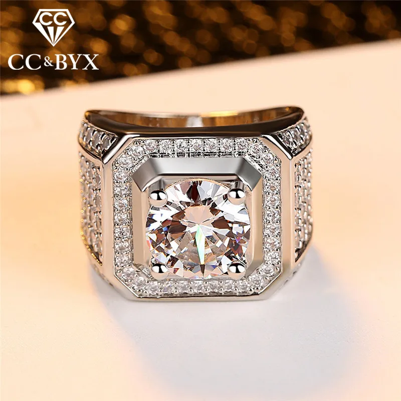 

CC Rings For Men Luxurious Jewelry Bridegroom Wedding Engagement Silver Ring Cubic Zirconia Round Big Stone Drop Shipping CC804