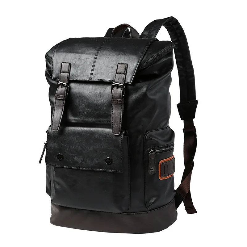 

Simple Patchwork Large Capacity 15.6" Laptop Bag Mens Leather Backpack For Travel Men Black Big School Bags