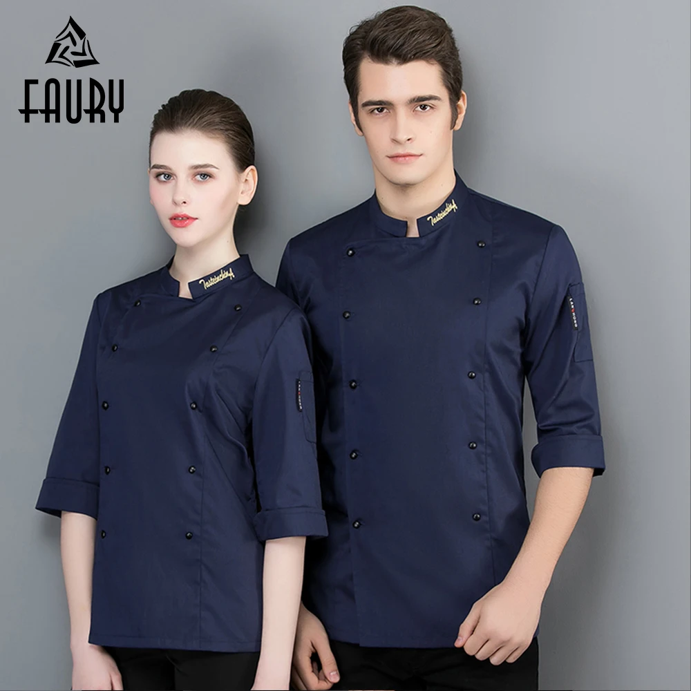 

High Quality Chef Work Clothes Seven-quarter Sleeve Jacket Food Service Restaurant Kitchen Bakery Hotel Men Women Cook Coat