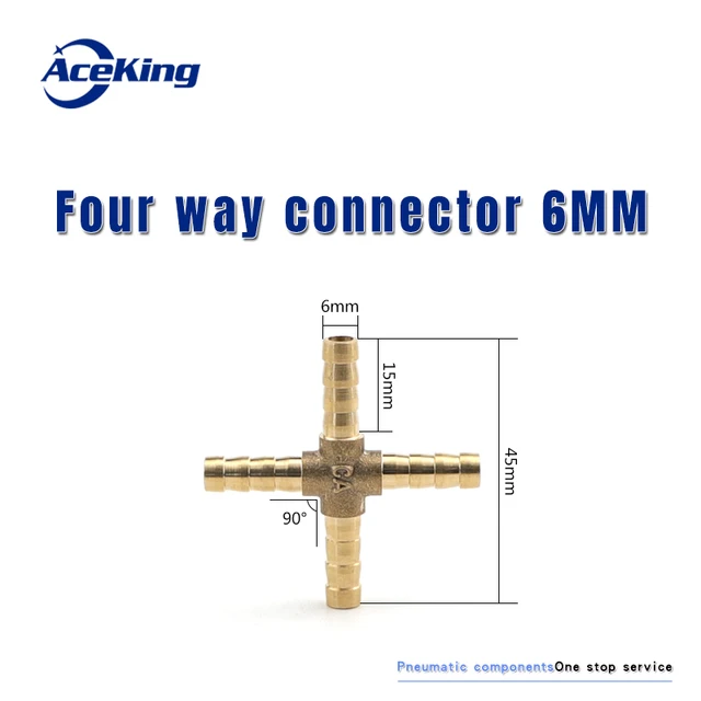All copper pagoda joint y-type gas pipe three-way gas pipe straight hose joint fitting t-type three-way four-way joint gree head four-way 6MM