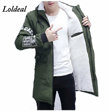 

Loldeal 2019 Winter Jacket Men hooded Slim long Warm Jacket Coat Mens Down Parkas Winter Male Jacket