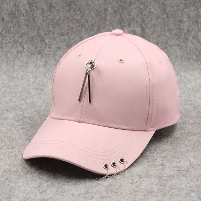 Pink as picture Новинка, брендовая Кепка с металлическим кольцом, железным кольцом, бейсбольная кепка, s Snapback, регулируемая, повседневная, панк-шляпы, рок стиль, цепочка, хип-хоп кепка - Цвет: Pink as picture