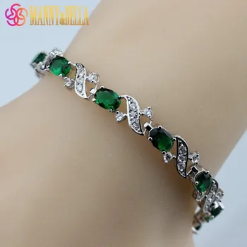 

Silver Color Top Quality Green Created Emerald Bracelet Health Fashion Jewelry For Women Free Jewelry Box SL140