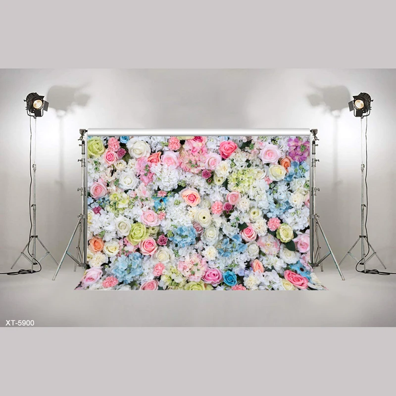 Vinyl 3D Blooming Colorful Rose Flowers Wall Backdrop Floral Wedding Backdrops For Bridal Shower Background Photo Studio | Электроника