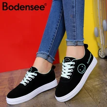 Women Canvas Shoes Summer/Autumn Flats Women Canvas Shoes Classic Lace Up Smiley Face Walking Fashion Women Sneakers