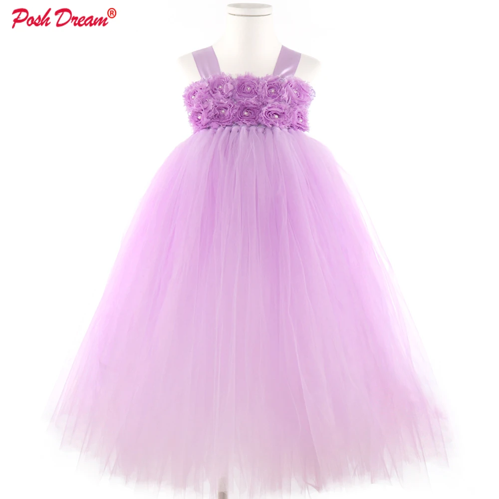 Шикарные элегантные Детские платья лаванды для девочек, потертый жемчуг, цветок, детская одежда для дня рождения, карнавальный костюм для вечеринок