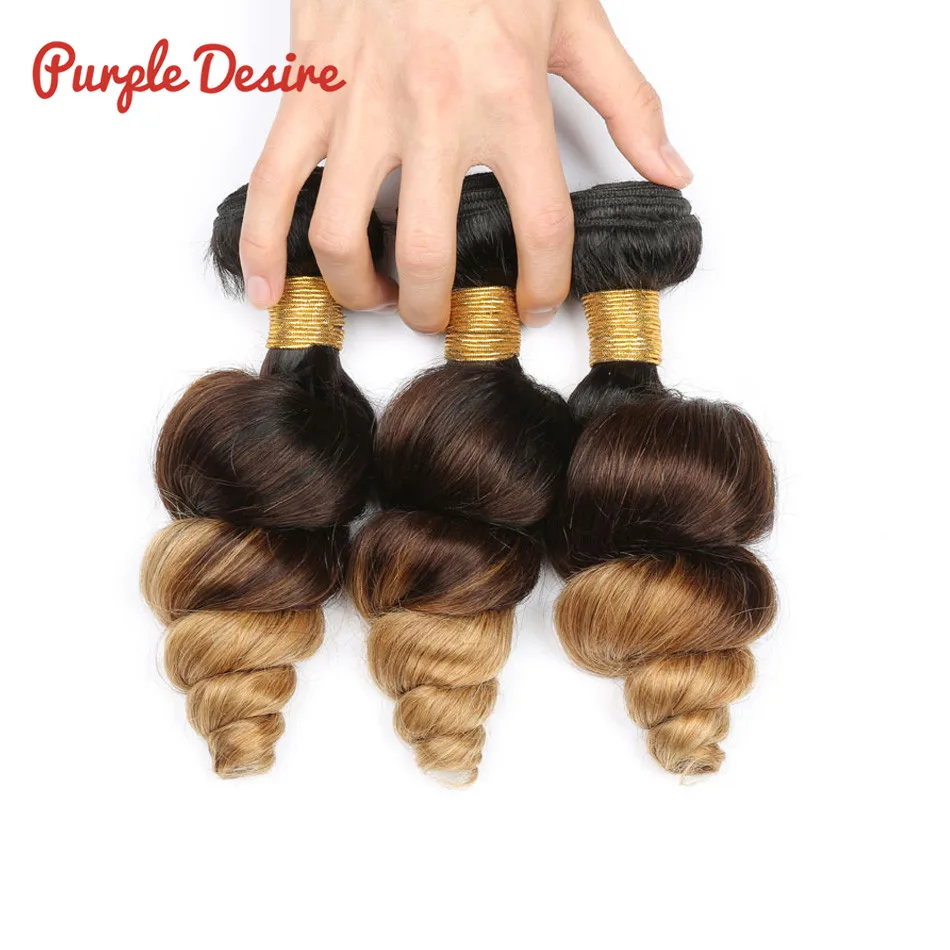 Black Brown Blonde Loose Wave Ombre Peruvian Hair Bundles T1B427 Ombre Human Hair Weave 3 Tone Color 34 Bundles Remy Hair (3)