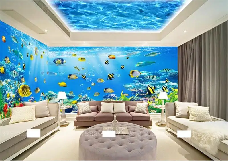 3D Wallpaper Kamar Non anyaman Mural Fantasi Dunia Bawah Laut Tema