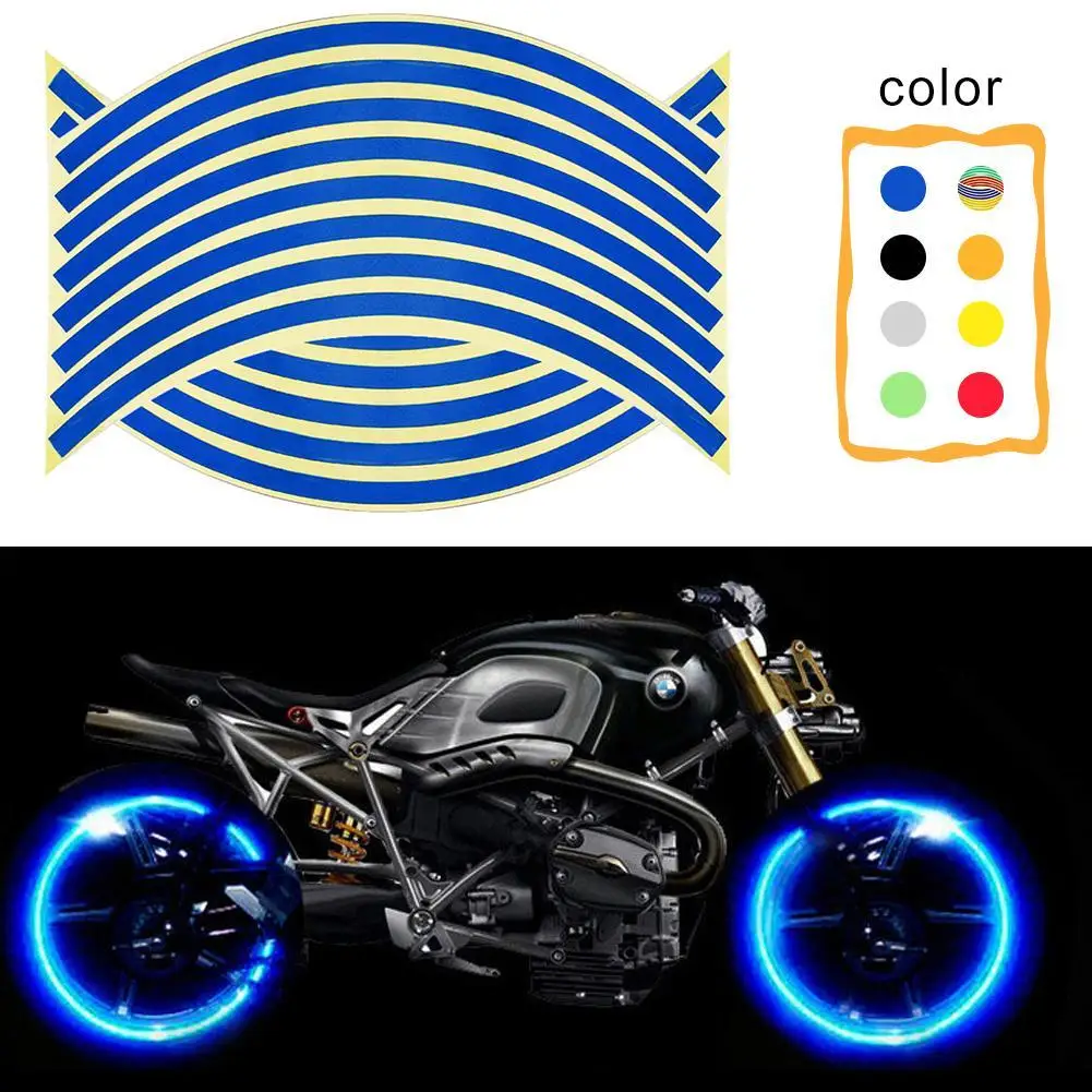 

16 Pcs Strips Wheel Stickers And Decals 17" 18" Reflective Rim Tape Bike Motorcycle Car Tape 8 Colors Car Styling