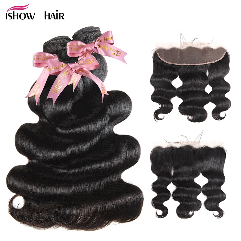 

Ishow Body Wave Bundles With Closure Peruvian Hair Bundles With Frontal Ear To Ear Closure With Bundles Remy Human Hair Weave