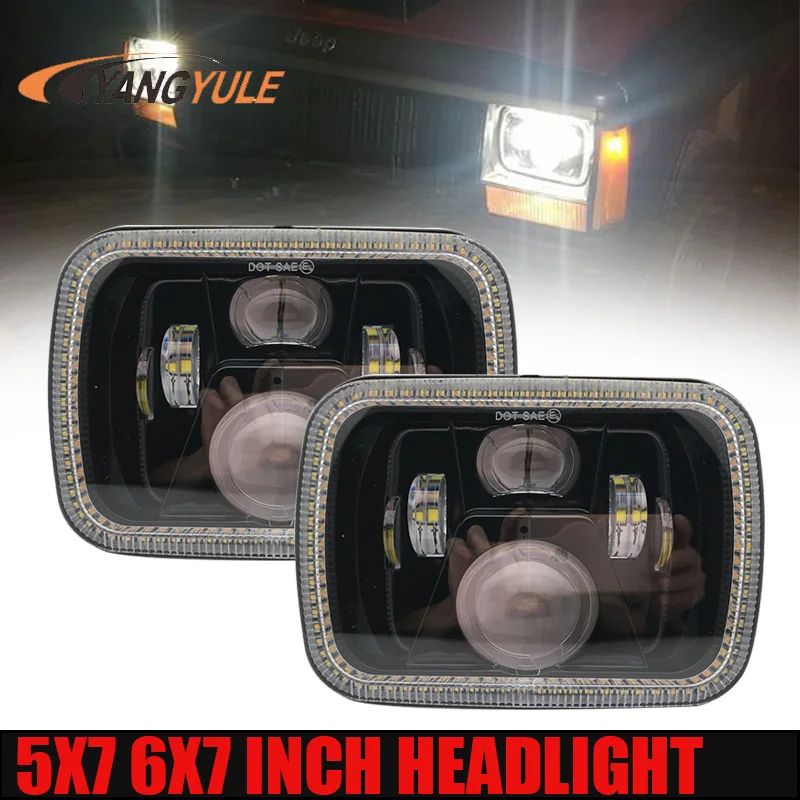 

7x6 5x7 LED headlights with turn signals DRL halo sealed beam projector headlights for Jeep Wrangler YJ Cherokee XJ