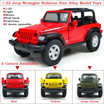 

1 Piece High Simulation 1:32 Pull Back Jeep Wrangler Rubicon Zinc Alloy Diecasts Model Toy Vehicles With LED Light and Music