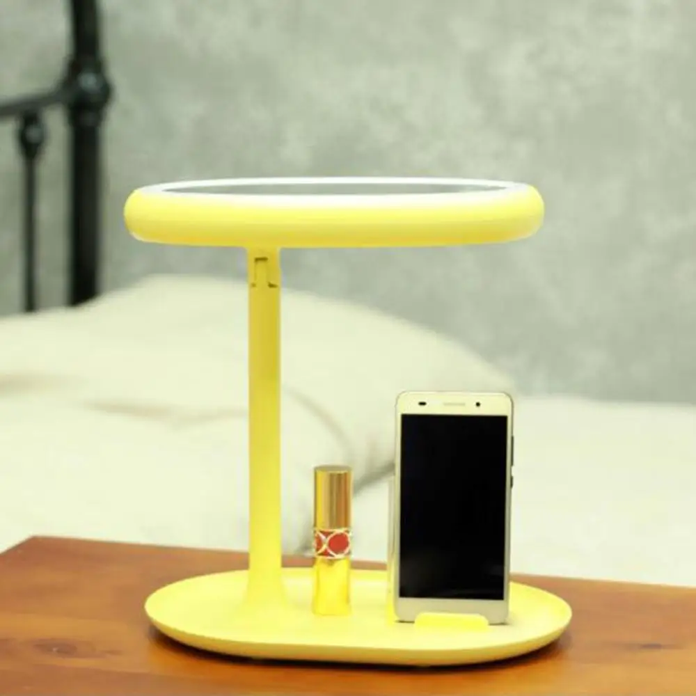 Светодиодный светильник для макияжа, зеркало, косметическая настольная лампа, USB сенсорный такт переключатель, лампы для спальни, регулируемый держатель для телефона, кронштейн, уникальный подарок - Цвет: Цвет: желтый