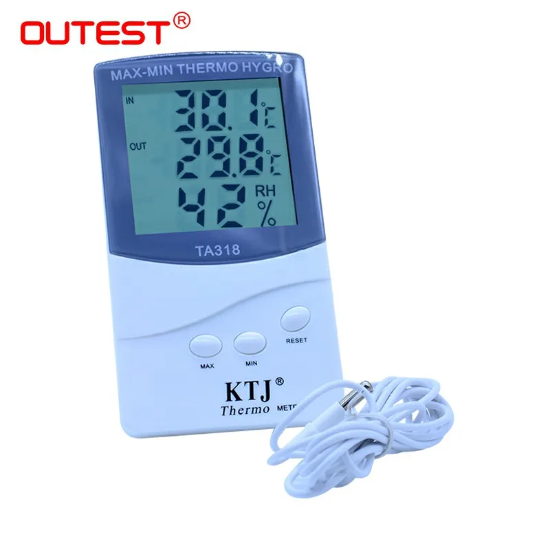 

Digital LCD Indoor/Outdoor thermometer hygrometer TA318 MAX/MIN Temperature momory Humidity Meter Weather Station with Stand