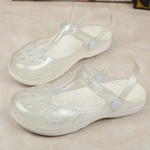 Для женщин Босоножки блестящая обувь из прозрачного материала; Летняя обувь на толстой подошве; Baotou; отверстие пляжные сандалии