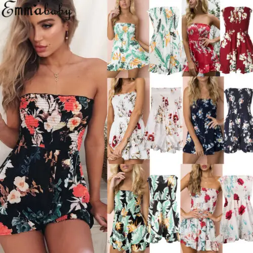strapless floral romper