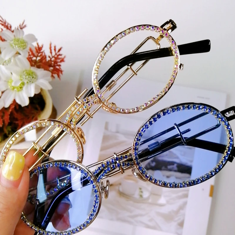 Маленькие овальные женские солнцезащитные очки с бриллиантами, Ретро стиль, оправа, персональный стиль, сексуальные,, новая мода, роскошный бренд, красные тонированные цветные линзы, очки