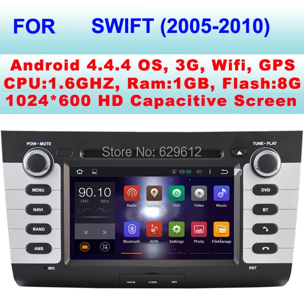  Quad Core Android 4.4.4 Car multimedia For Suzuki SWIFT Car GPS Radio(2005-2010)Support WiFi 3G, Built-In 16GB Flash,DDR 1GB RAM 