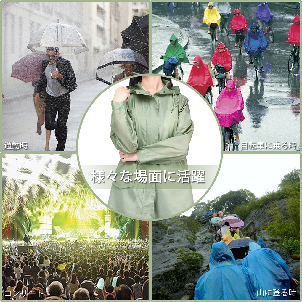

New Womens' Waterproof Lightweight Raincoat Hooded Girls Outdoor Hiking Long Rain Jacket Poncho