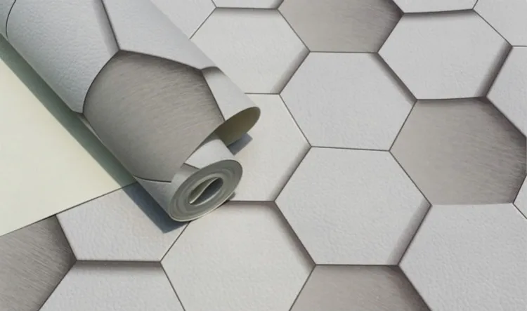3D эффект шестиугольник геометрический стены Бумага кожаный мягкий вид мягкая белый серый стены Бумага Roll