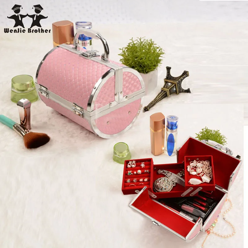 wenjie brother pillow design Aluminium alloy Make up Box Makeup Case Beauty Case Cosmetic Bag Multi Tiers Lockable Jewelry Box