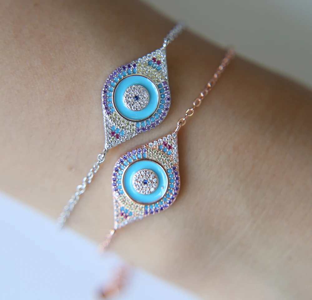 

cute lovely colorful evil eye charm link chain fashion women girl turkish evil eye bracelet