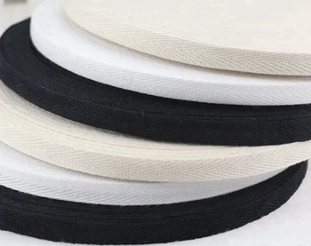 

10mmx 50yards White,Natural Black Cotton Webbing Herringbone Twill Apron Sewing Tape Strip