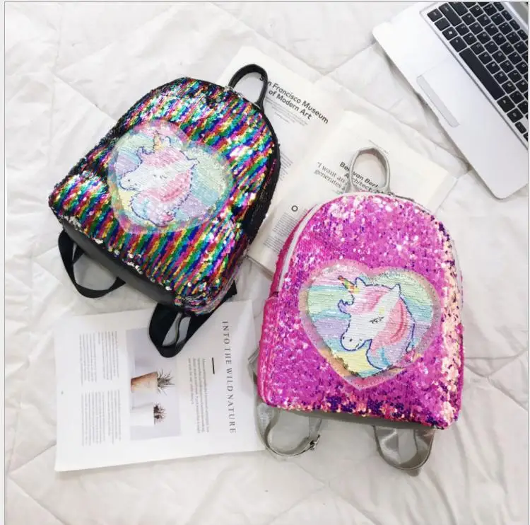 

New Sequins Unicorn Backpack Women PU Leather Travel Soft Bag Fashion SchoolBag For Teenager Student Girls Mochilas Satchel