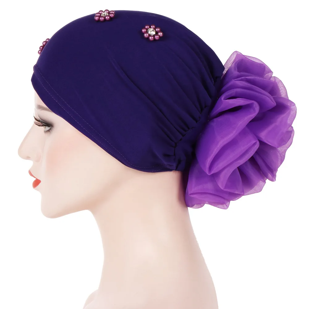 Головной женский мусульманский шарф хиджаб с цветочным узором для выпадения волос Элегантный тюрбан Кепка обертывание раком с оборками