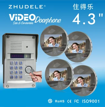 

ZHUDELE FRID Panel IR Camera 4.3"LCD monitor Speakerphone intercom doorbell Color Video Door Phone access Control System 1V4