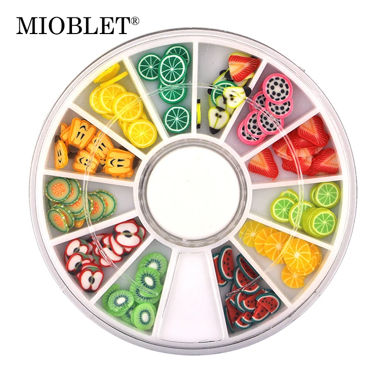 

MIOBLET New 3D Polymer Clay Tiny Fimo Fruit Slices Wheel Nail Art Tips Rhinestone DIY Designs Wheel Nail Art Decoration Manicure