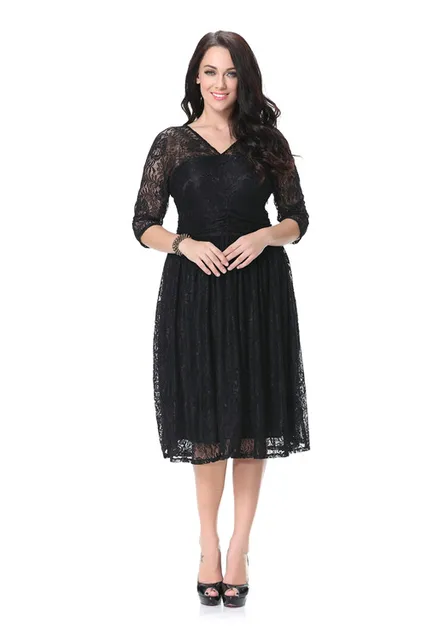 Xl 7xl Size Black Lace Dress Half Sleeve Knee Length Summer Xl 7xl Size Black Lace Dress Half Sleeve Knee Length Summer Plus