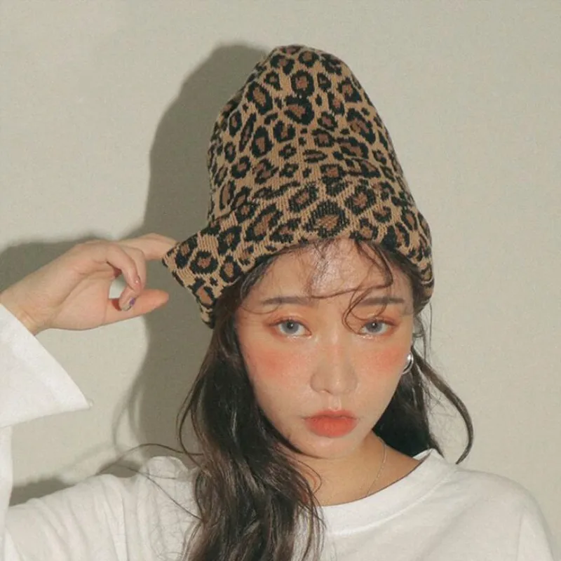 

New Fashion Women Beanie Hat Leopard women Cap Spring Autumn Winter ladies' Hats Caps Leopard Print Knitted Winter Female Hat