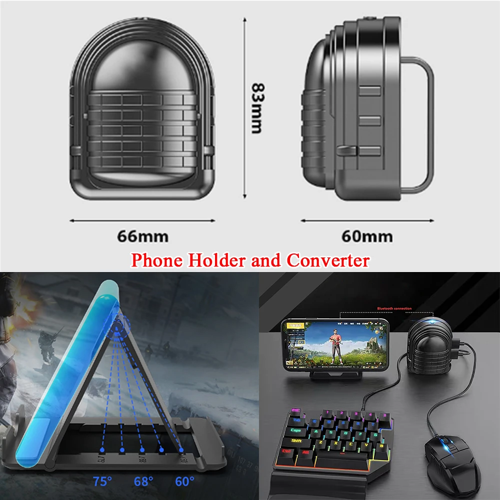 

Keyboard Mouse Converter for PUBG Mobile Gaming Smartphone 4.0 Bluetooth Adapter with Phone Holder for IOS Android Mobile Phones
