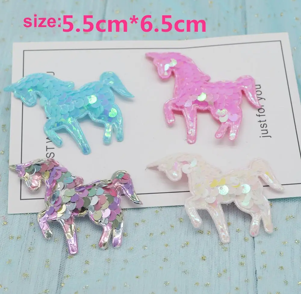 

4pcs/lot 5.5*6.5cm Sequin Unicorn Pads Patches Appliques for Craft Clothes Sewing Supplies DIY Hair Clip Accessories