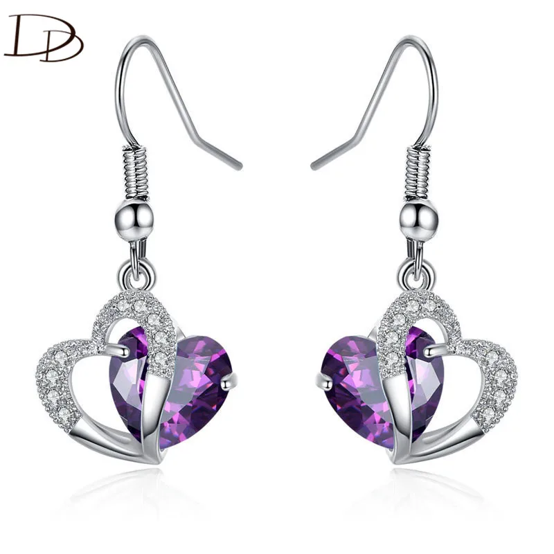 

DODO Heart Shape AAA Zircon Long Drop Earrings For Women Fashion Purple Blue Stone pendientes Wedding Jewelry Brincos Femme E51